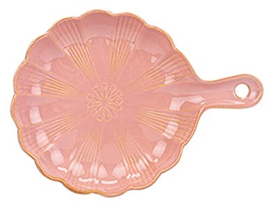 Plat de cuisson en céramique, Moule à tarte en céramique Plats de service en porcelaine for four Plats à lasagnes Forme de pétale rond, 1 pièce(Pink)