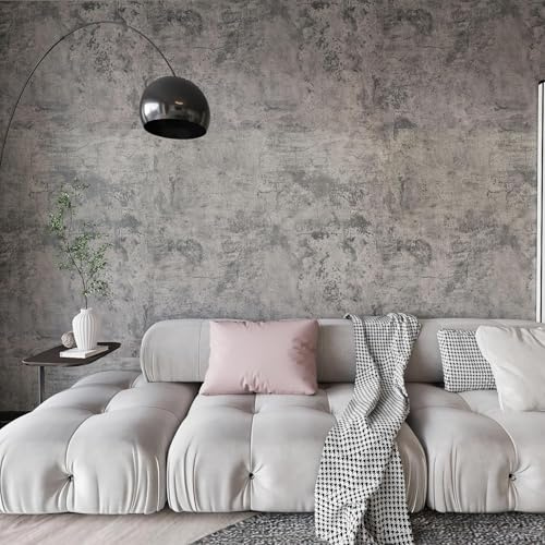 BAYYA Concrete Wallpaper Peel and Stick Grey/Brown/Beige Cement Contact Paper 15.8x591 Industrial Style Self Adhesive Waterproof Removable Wall Covering Vinyl Film Furniture Stickers for Wall