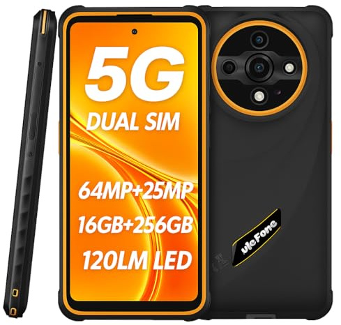 Ulefone Armor X31 Pro 5G Smartphone Incassable, Caméra 64MP+25MP (Vision Nocturne et Lampe Torche Antireflet), 5G 16GB+256GB, 6,56 HD+ 120Hz, Android 14 IP68 Téléphone Étanche, GPS NFC Orange