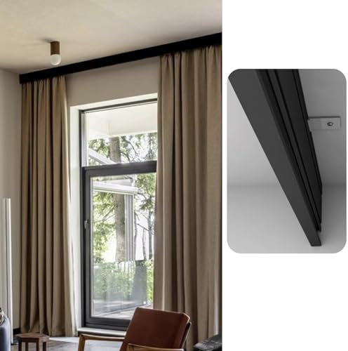 Vorhangschiene, Vorhang, Querbehang ohne Schiene, dekorativer Volant, Decke, Draht-Zugvorhang, Querbehang, Gesimsbretter für Fenster, Jalousien (schwarz (gebürstet), 470 cm