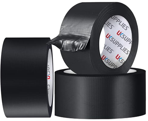 UK SUPPLIES LIMITED Pack of 3 Premium Black Duct Tape (All Pack Sizes) 45MM x 50M Super Sticky Durable Waterproof Strong Adhesive Gaffer Tape for Sealing, Repairing, Multi-Use for Indoor & Outdoor