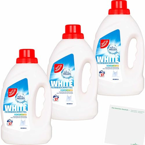 Gut&Günstig Lot de 3 bouteilles de lessive pour linge délicat blanc et clair 37 WL (3 bouteilles de 1,5 l) + bloc usy