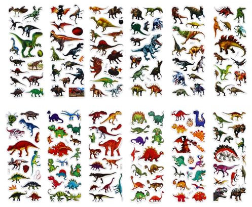 HJZHII 12 Blätter Dinosaurier 3D Puffy Sticker Tiere,Tiersticker 3D Sticker,Aufkleber Tieraufkleber Kinderaufkleber Belohnungsaufkleber Vinylaufkleber Schaumstoffaufkleber Lernaufkleber
