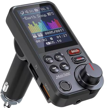 Générique Transmetteur FM Bluetooth pour Voiture, Écran 4,6 cm, Lecteur de Musique avec Contrôle des Basses/Aigus, Charge QC3.0, Port AUX