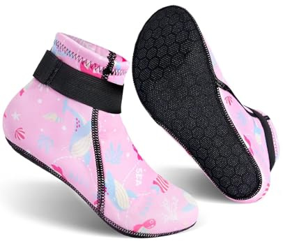 Gogokids Neoprensocken Kinder 3mm, Rutschfeste Schwimmsocken 2-12 Jahre | 3mm Neopren, Klettverschluss, Warmhalten, für Strand, Beachvolleyball, Surfen, Tauchen, Jungen & Mädchen