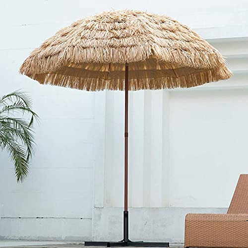 WOTZOV Ombrellone da Spiaggia in Paglia con Base per Serbatoio d'Acqua, ombrellone in Rafia con Funzione di inclinazione, ombrellone da Esterno in Paglia per Giardino, pisc