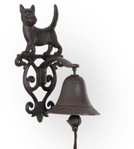 Moritz Gusseiserne Wandglocke Katze - Türglocke mit Katzenfigur aus massivem Gusseisen - nostalgisch & wetterfest - Türglocke für Haustür Garten Zaun oder Terrasse - 0,9?kg