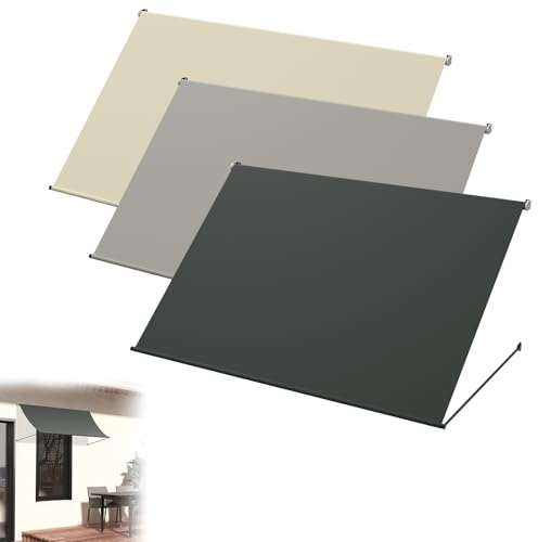 UISEBRT Markise Sonnenschutzrollo 400x143cm, Balkonbeschattung aus 180g/m² Polyestergewebe, Fallarmmarkise Aluminiumrahmen, Balkonmarkise UV-resistent, Schattenspender Fenster, Grau