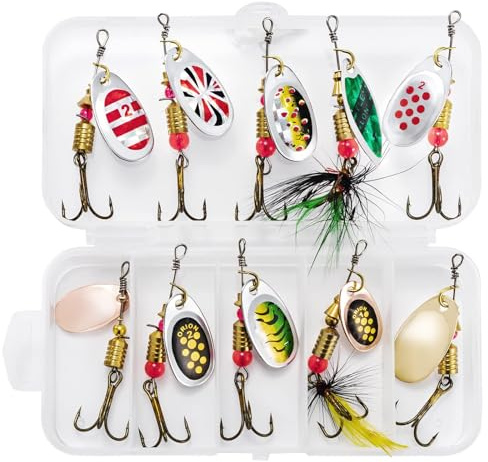 Kit de Leurre Pêche Trois Crochets, 10 Pièces Leurre Peche Carnassier Peche Carnassiers Cuillere Peche en Métal avec Boîte de Rangement pour Pêche en Eau Douce et en Eau Salée