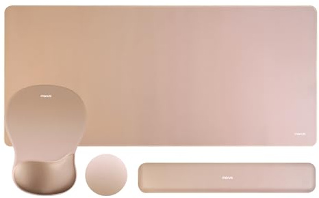 MOSISO Ensemble Clavier & Tapis de Souris, Grand Tapis de Bureau de Jeu & Repose-Poignet Clavier & Érgonomique Anti-Dérapant Facile à Taper avec Mousse Mémoire Courbe Concave pour Maison/Bureau,Marron