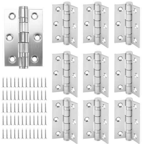 SOUJAP 10 Pcs 3 Inch Door Hinge, 75mm Stainless Steel Ball Bearing Butt Hinges with Screws for Wooden Internal External Doors, Silver