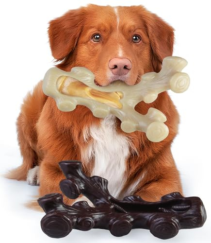 GASAPET Großes Kauspielzeug Hunde für Aggressive Kauer, 2 unzerstörbare Hundespielzeuge für mittlere und große Rassen, bestes Hundespielzeug mit echtem Speckgeschmack, Hundeknochen Zahnreinigung