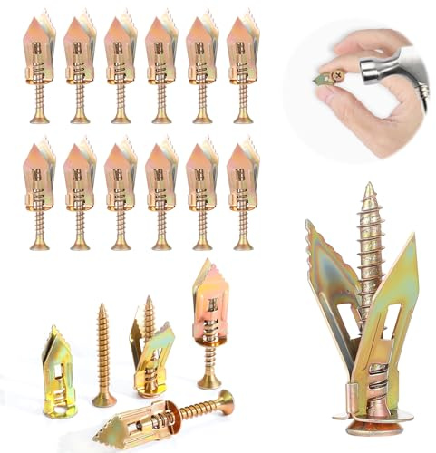 TIESOME 80PCS Self Drilling Drywall Anchors Screws, Metal Dry Wall Anchor Screw Set No Drill or Holes in Wall Expansion Fixings for Plaster Board Wall Fixing (40 Anchors + 40 Screws)