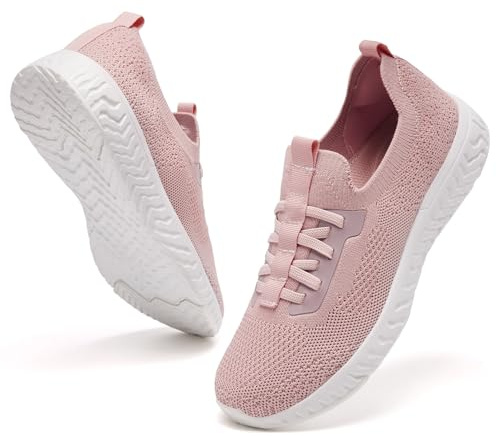 Mioceko Womens Trainers Ladies Walking Shoes Arch Support Work Shoes Comfort Running Shoes Breathable Orthopedic Shoes Pink 5 UK