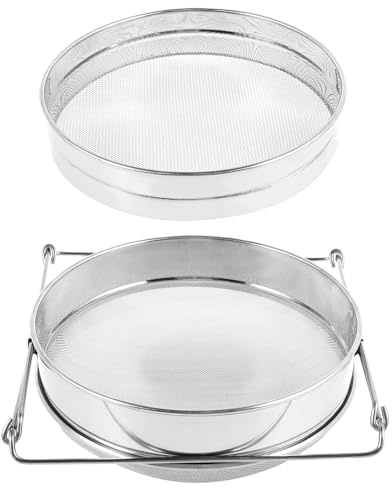 Honey Strainer with Extendable Arms,Double Sieve Stainless Steel Honey Mesh Strainer Efficient and Reusable Debris Beekeeping Equipment for 5 Gallon Bucket Clean