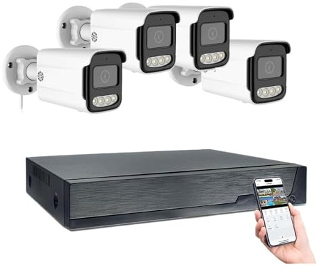 Ultra HD 5MP PoE Säkerhetskamerasystem Hem Utomhus 4 St Trådbundna IP-övervakningskameror Humanoiddetektering 2-vägs Ljud CCTV-set RöRelsedetektering(None)