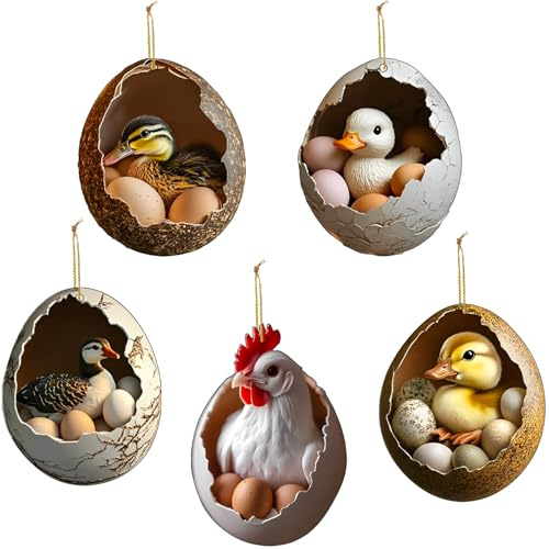 5 Piezas Pollo Pato Decoración de Pascua, Adornos Colgantes de Pascuas, Adorno Colgante Pollo Pato Decoraciones de Pascuaes, Adornos de Pascuas Pollos Patos Decoración Pascua para Hogar, Fiestas