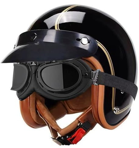 Caschi Jet E Demi-Jet Retrò Aperto Casco Moto Vintage Casco Mezzo Scodella 3/4 Con Occhiali Caschi Cromwell Da Ciclomotore Certificato ECEDOT Per Adulti Uomini Donne G,M:57-58CM