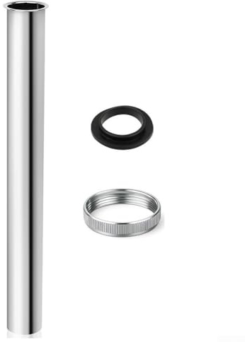 Ablaufverlängerung Siphon mit Edelstahlrohr Messing Überwurfmutter und Dichtungsring für direkten Anschluss an Siphon und Rohre (15cm)