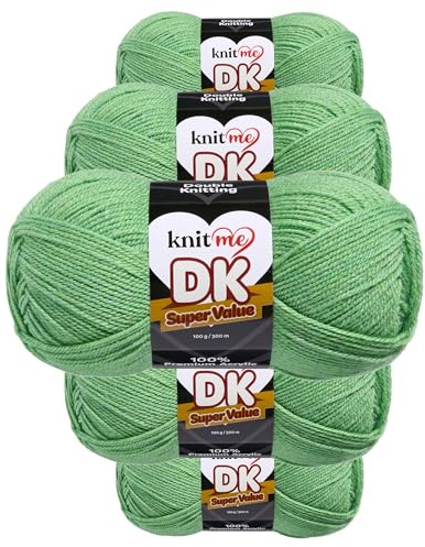 Knit Me DK Wolle 5x100g Vorteilspack – Weiches Acrylgarn zum Stricken & Häkeln, 1500m, pflegeleichtes Garn für Schal, Mütze, Decke, Pullover & Amigurumi (Salbeigrün)