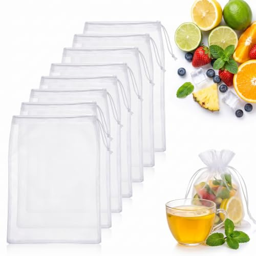 8 pcs Sacs filtrants étamine alimentaire lait végétal 100 mailles 20x30cm | Réutilisable lavable, passoire fine, jus fruits légumes, café, lait d'avoine, fromage, filtre alimentaire écologique