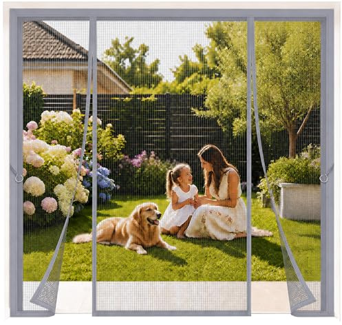 Tenda Magnetica Zanzariera Porta Doppia 210x280cm Grigio Zanzariera Porta Doppia Magnetica Regolabile Autoadesiva Traspirante Per ingresso, balcone e scorrevole