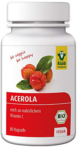 Raab Vitalfood Bio Acerola-Kapseln, 80 Stück, hochdosiert mit natürlichem Vitamin C, vegan, Extrakt, Acerola-Kirsche