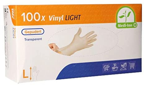 Medi-Inn+ Vinyl Light Einmalhandschuhe gepudert transparent (100 Stück, L)