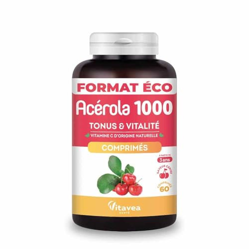 Vitavea - Complément Alimentaire Vitamine C Acérola - Acérola 1000 mg - Fatigue - Tonus et Vitalité - Système Immunitaire - 60 comprimés à croquer - Cure de 60 jours - Fabriqué en France