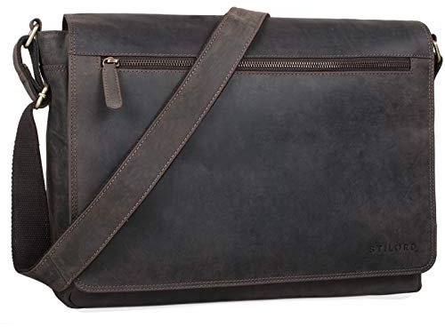 STILORD Phil Vintage Leder Umhängetasche für Herren und Damen Laptoptasche Unitasche Aktentasche Bürotasche Tasche echtes Leder Farbe:Kaffee - braun