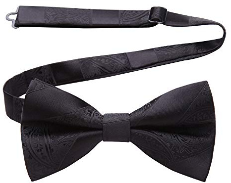 HISDERN Noir Noeud Papillon Homme Pré-noué Réglable Nœuds Papillon avec Crochet Paisley pour Mariage Fête Soirée