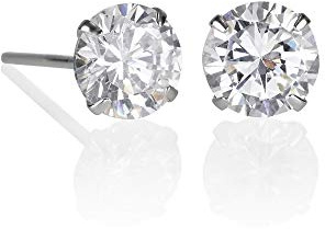 ZAVANA Clous d'Oreilles pour Femme. Boucles d'Oreilles en Argent Sterling 925 avec des Zircons Ronds de 4mm ou 6mm. Puces d'Oreilles pour Femmes