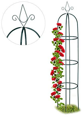 Relaxdays Graticolato ad Obelisco, per Piante Rampicanti, Rose, Resistente, Autoportante, Altezza 200 cm, Verde Scuro