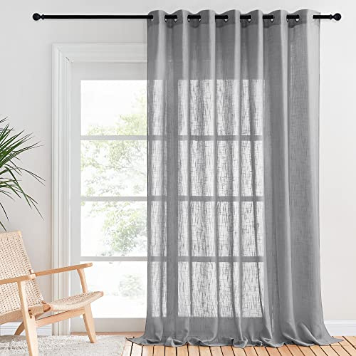 PONY DANCE Vorhang Leinenoptik Halbtransparent Extra Breite Gardine Ösen | 1er Set, H240xB254cm, Dunkelgrau, Luftig, Lichtdurchlässig, Sichtschutz, Modern, für Schlafzimmer Wohnzimmer Kinderzimmer