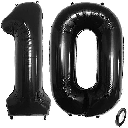 Jurxy Anzahl Luftballons Zahl 10 Schwarz Geburtstag Folienballon Helium Folie Luftballons für Geburtstag Jubiläum 40 Zoll - Schwarz #10