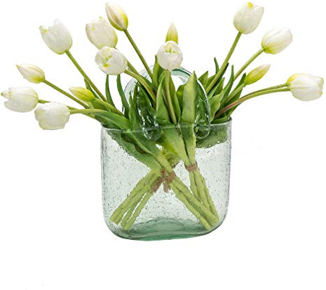 DUYONE 15pcs Artificial Tulips Flowers,Latex Bouquet, Fake Tulips for Office Wedding Party Home Kitchen Garden Decoration(White,15pcs)