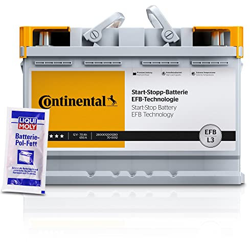 CONTINENTAL 2800012001280 Starterbatterie Autobatterie EFB-Batterie L3 12V 70Ah 650A + 1x 10g LIQUI MOLY Batterie-Pol-Fett