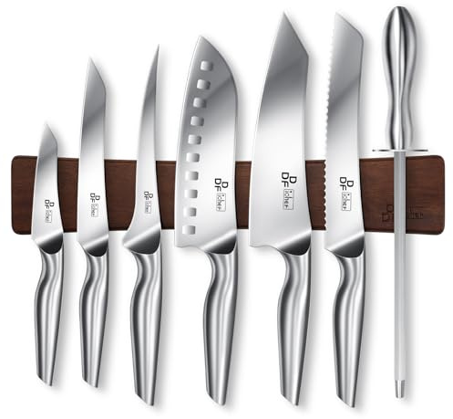 DDF iohEF Knife Set with Knife Strip, 8 Piece Professional Kitchen Knife Set, Japanese High Carbon Stainless Steel Chef Knives Set with Magnetic Knife Holder for Wall