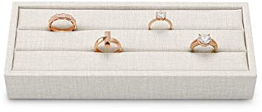 Oirlv kleine Schmucktabletts tragbare High-End PU-Leder einfache Mode Ring Ohrringe Display Tablett Schmuck Display Requisiten nach Hause Platzierung Lagerung Ablagefach (Beige, 20*8*3)