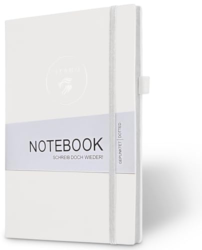 Gíabo Notizbuch A5 gepunktet Weiß – Bullet Journal mit 192 Seiten – Leder Optik Softcover – Tagebuch für Schule, Arbeit & Geschenk