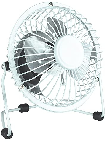 Mr. Gadget's Solutions 4 inch Mini USB Metal Fan Silent Metal Desk Fan Portable Cooling Fan Perfect for Notebook, Desk Table Computer,Laptop, PC Cooling Desk Table Fan with 360 Degree Rotation -WHITE