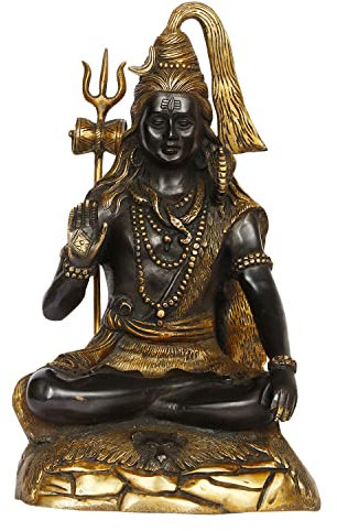 Artvarko Big Brass Lord Shiva Idol Metal Bhagwan Shiv Murti Statue Home Decor Warming for House Mandir Puja Temple Pooja Showpiece Gift with Trishul Black & Gold 13.5 Inch