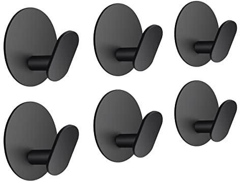 JiGiU 6 Pcs Crochet Adhesif Mural Crochets Serviette Salle de Bain Sans Perçage Crochets Mural Imperméable et Résistant à l'Huile en Acier Inoxydable pour Cuisine, Bureau, Salon- Noir Mat