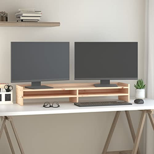 Tidyard Monitorständer Bildschirm Aufsatz Schreibtischaufsatz Bildschirmständer Monitorerhöhung Bildschirmerhöhung Massivholz Kiefer 100x24x16 cm