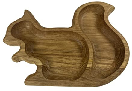 EFO Dekoratives Holz Snack Tablett | Holz Serviertablett, handgefertigt aus natürlichem Eichenholz, mit elegantem Design | Servierplatte für Nüsse, Tapas, Obst | Kleine Snackplatte | Eichhörnchen Form