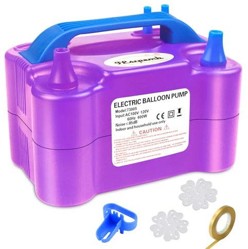 FLSEPAMB Electric Balloon Pump, Portable Dual Nozzle Balloon Inflator Pump with 2 Modes, Purple Balloons Machine with 6 Accessories for Party, Birthday, Wedding Decoration