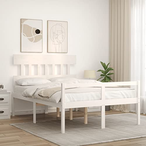 vidaXL Seniorenbett, Holzbett Bett mit Kopfteil Stauraum, Doppelbett für Senioren, Komfortbett Bettgestell mit Lattenrost, Schlafhöhe vom Boden 45cm, 120x200cm Weiß Massivholz