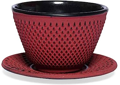 Maoci Gusseisen Teecup / Teeschale / Teetasse Arare weinrot mit Unterteller