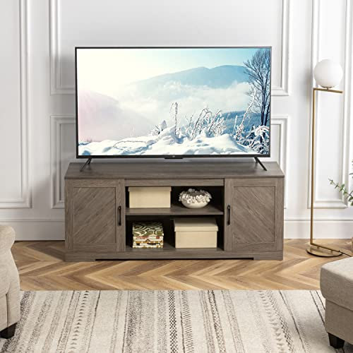 Zinus Bennett Mobile Porta TV - Supporto TV 147x40x60 cm - Unità con ripiani e ante - Grigio