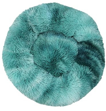 DOTBUY-SHOP Hundebet Rundes Katzenbett, Hundekissen Tie-Dye Hunde Donut Kissen, Plüsch-Hundekorb Hundebett Waschbar, für Groß Kleine Hunde, Katzen und Andere Haustiere (90cm,Türkis)